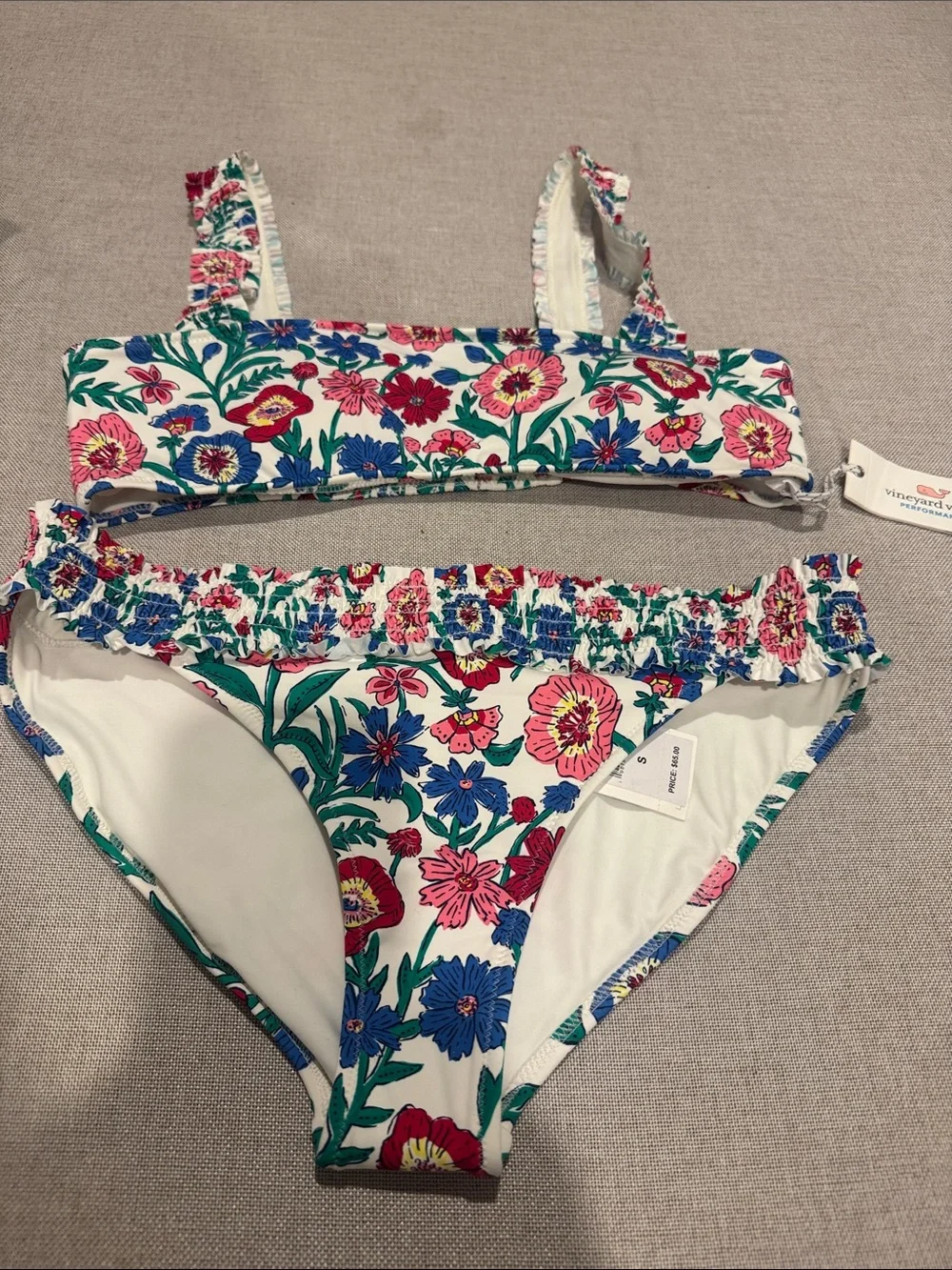 Vineyard Vines Floral Bikini in White with Pink, Blue & Green in Size S